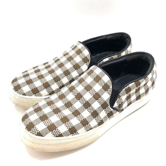 Celine Gingham Check Slip-on 40 Approx 26cm (10.24in) Brown White Checked Shoes